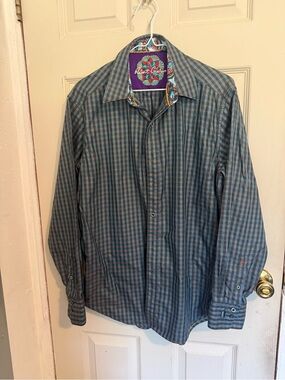 Robert Graham Blue and Gray Check Dress Shirt
